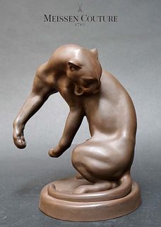 Seated Jaguar, A German Meissen Porcelain Figurine, Signed