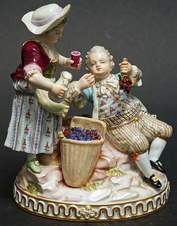 19th C. German Meissen Porcelain Figurine Group, Signed