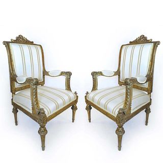 19th C. Pair of French Napoleon III Arm Chairs