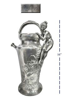 LARGE FRENCH FIGURAL SILVER-PLATE VASE BY JULES JOUANT