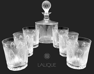 A LALIQUE Femmes Crystal Set of Decanter & Tumblers, Signed