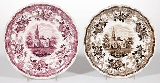 STAFFORDSHIRE AMERICAN VIEW TRANSFER-PRINTED CERAMIC PLATES, LOT OF TWO