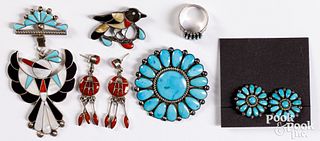 Group of Zuni Indian silver and inlay jewelry