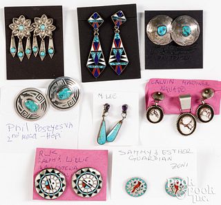 Eight pairs of Navajo and Zuni Indian earrings