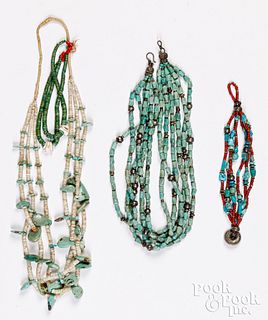 Three Indian turquoise stone necklaces