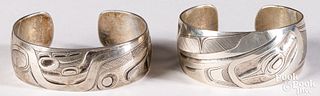 Alvin Adkins Haida Indian silver cuff bracelets