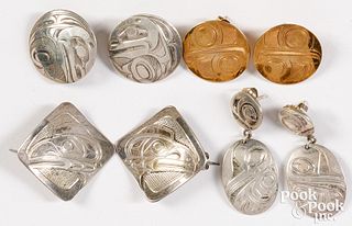 Haida Indian silver and gold earrings