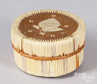Indian porcupine quill birch bark basket