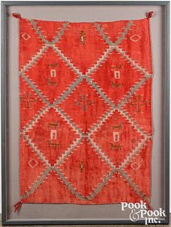 Framed Navajo Indian child's woven blanket