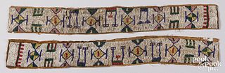 Two Plains Indian beaded blanket strips or belts