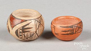 Two miniature Hopi Pueblo Indian polychrome pots