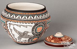 Contemporary Native American etched pottery