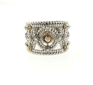 Sterling Silver 18k Gold Diamond Wide Band Ring