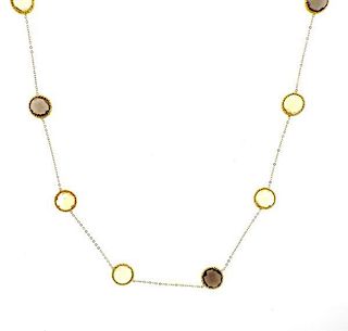 14k Gold Quartz Station Long Necklace