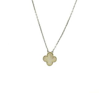 18k Gold Mother of Pearl Clover Pendant Necklace