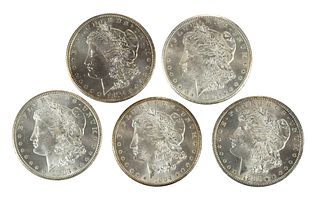 Five Carson City Mint Morgan Dollars