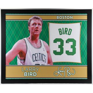 Larry Bird Signed 35.5x43.5 Custom Framed Jersey (Beckett COA) (See Description)