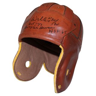 Football Greats Signed F/S Brown Leather Helmet 5 Sigs (JSA)
