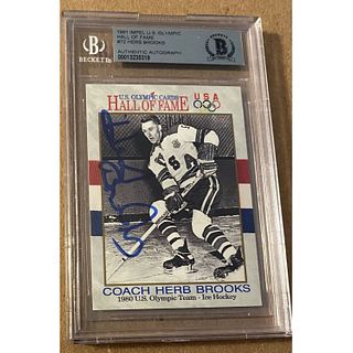 HERB BROOKS 1980 USA MIRACLE ON ICE SIGNED 1991 IMPEL (BAS AUTHENTICATED)