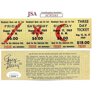 Penny Stallings Signed 1969 Woodstock Music & Art Fair Ultra Rare $18 Ticket (JSA)
