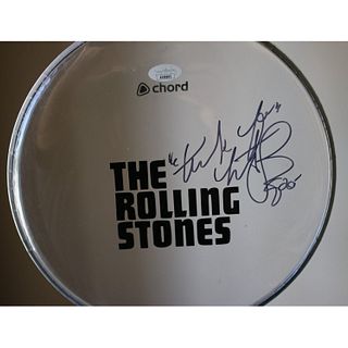 Charlie Watts Signed 'THE ROLLING STONES' Drumhead (JSA LOA)
