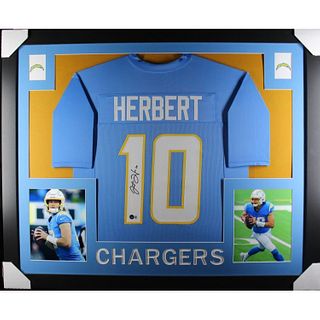 Justin Herbert Custom 35x43 Framed Los Angeles Chargers Jersey (BAS COA)
