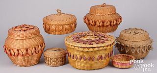 Six Woodlands Indian lidded baskets