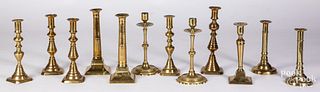 Brass candlesticks, mostly Victorian era