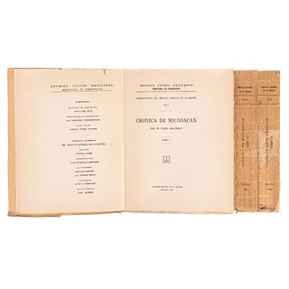 Beaumont, Pablo. Crónica de Michoacán.  México: Talleres Gráficos de la Nación, 1932. Tomos I-III. Ilustrados. Piezas: 3. 
