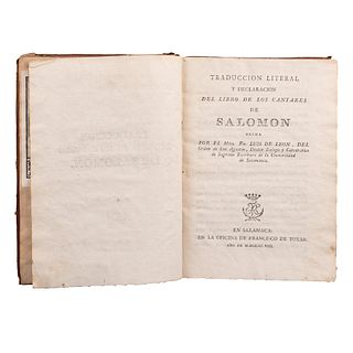 León, Fray Luis de. Traducción Literal y Declaración del Libro de los Cantares de Salomón. Salamanca: 1798.