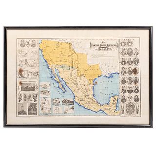 La Invasión Norte-Americana 1846 - 1848. Mapa - impresión a color, 34 x 56 cm. Enmarcado.