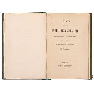 Olasgarre, M. Informe que por Orden de su Alteza Serenísima presenta al Supremo Gobierno sobre el estado de la Hacienda. México, 1855.