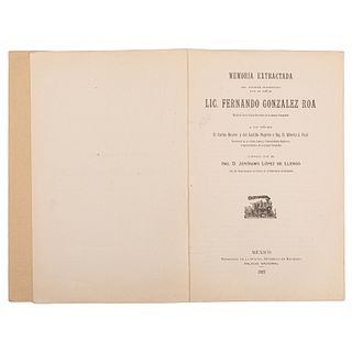 López de Llergo, Jerónimo. Memoria Extractada del Inf. presentado por Fernándo Glez. Roa. México, 1917. El problema de Ferrocarril.