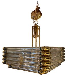 Mid Century Italian Glass Fixture with Brass Fittings 