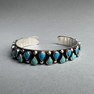 Mexican Sterling Silver and Turquoise Cuff Bracelet