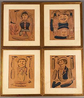 Set of Four German Paper Doll Lithographs