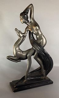 Art Nouveau Statue of a Woman and a Deer