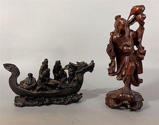 Two Asian Carved Wooden Statues