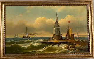 Lighthouse Scene with Ships O/C