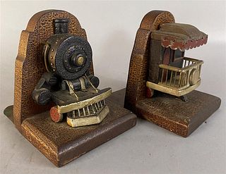 Unusual Pair of Train Bookends