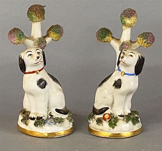 Miniature Pair of Staffordshire Dogs Seated with Trees