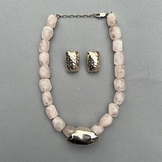 Rose Quartz and Sterling Necklace with Earrings