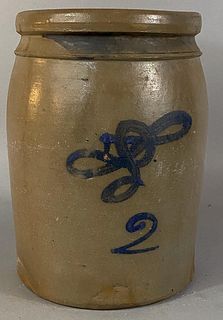 Two Gallon Stoneware Crock with Cobalt Squiggle
