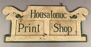 Vintage Housatonic Print Shop Sign on Antique Headboard