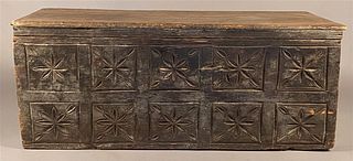 17th c Style Carved Six Board Blanket Chest