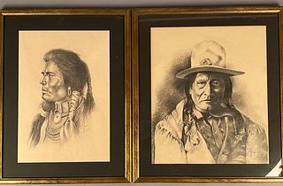 William Hampton 1925-1977 Two Native American Portraits