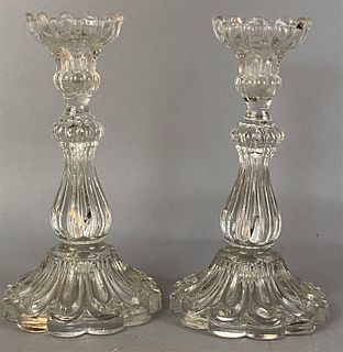 Pair of Clear Pressed Glass Candlesticks