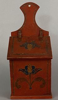 Antique Paint Decorated Wall Box with Lid