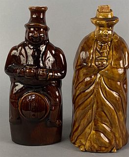 Two Rockingham/Bennington Figural Bottles