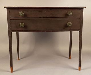 Federal 18th c Two Drawer Work Table Original Red Paint